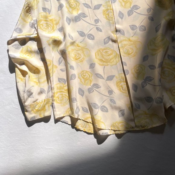 Vintage RODIER Paris Long Button-Up Yellow Rose Floral Silk Blouse sz 40 10 - Picture 10 of 12